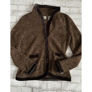 ANTHROPOLOGIE HWR MONOGRAM TOURING BROWN BOUCLE KNIT‎ SWEATER BLAZER JACKET SZ L